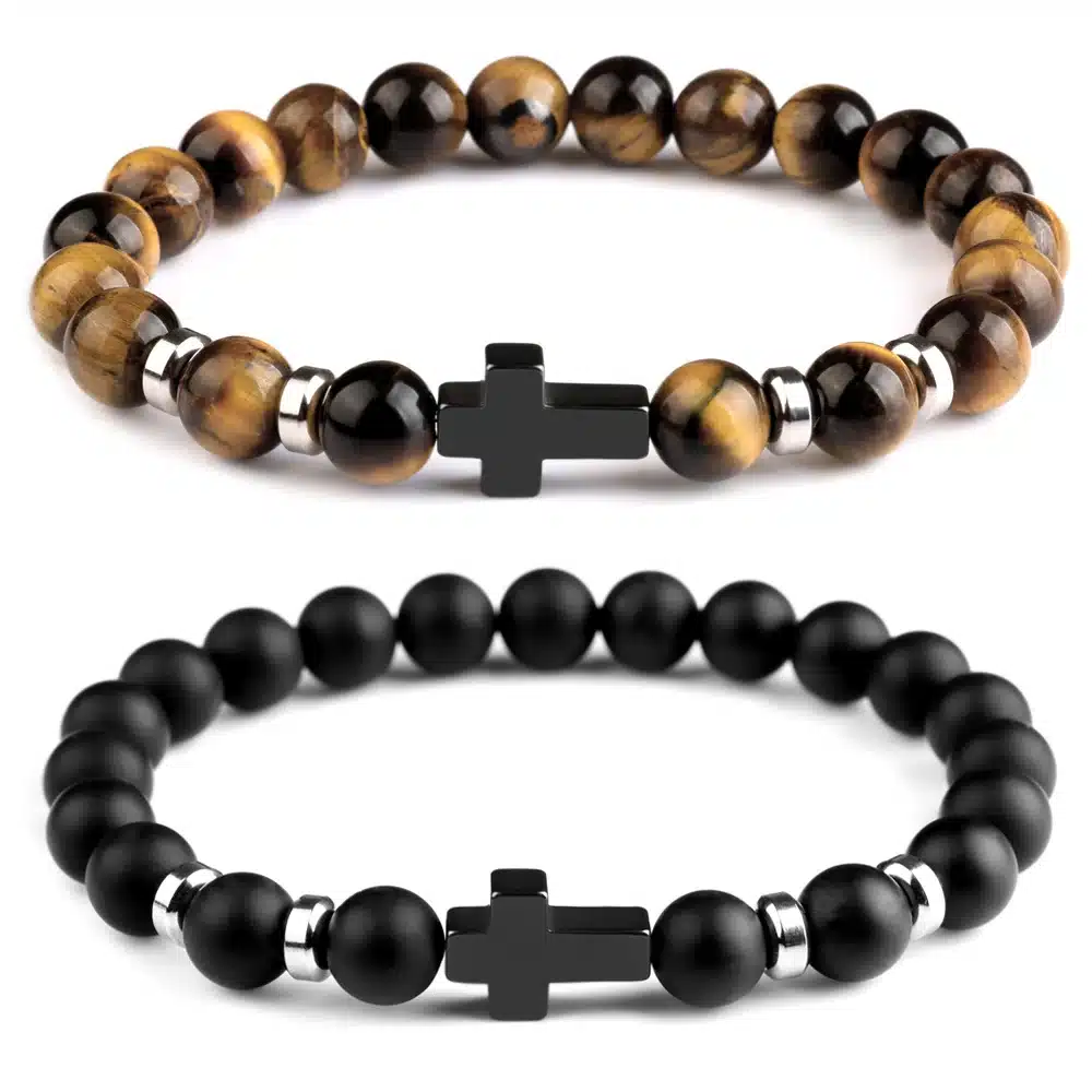 Bracelet perle croix homme