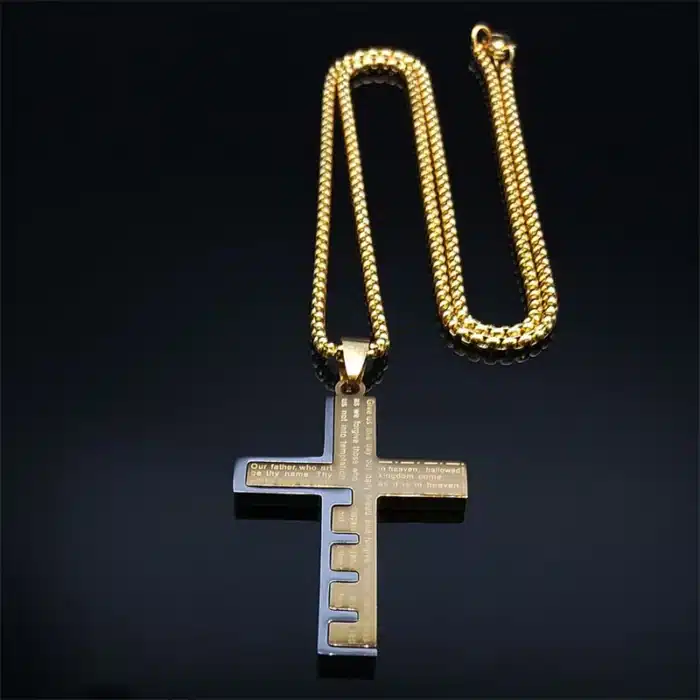 Collier croix gravée “Our Father” 12