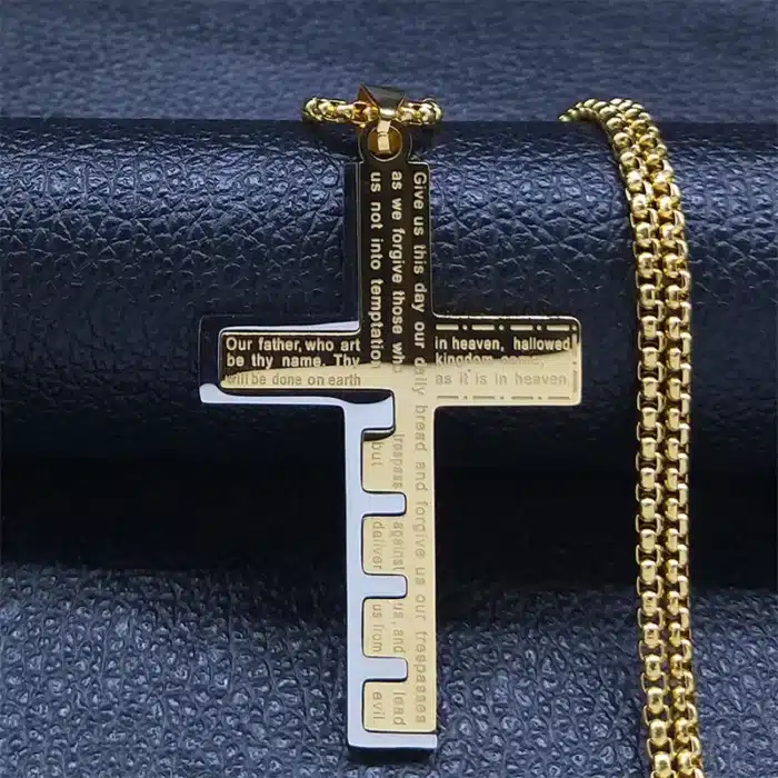 Collier croix gravée “Our Father” 10