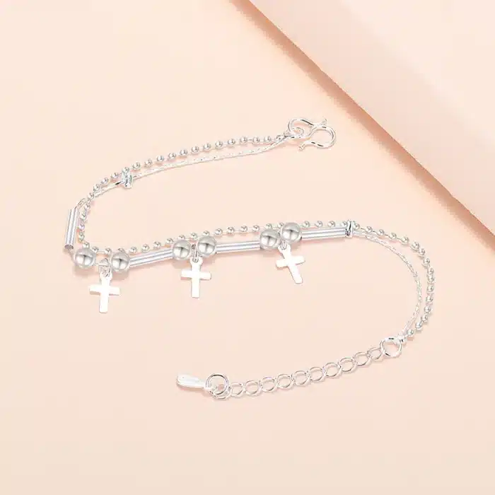 Bracelet croix double chaine argent 3