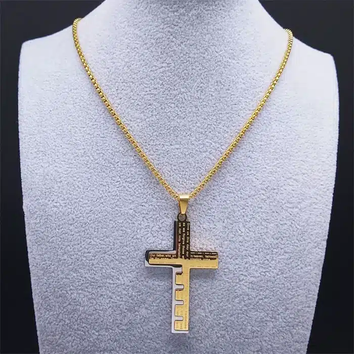 Collier croix gravée “Our Father” 13