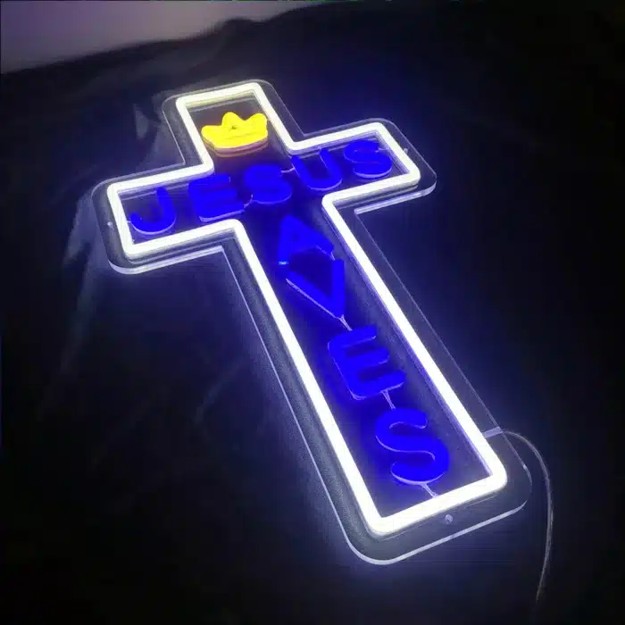 Néon croix Jésus sauve 18