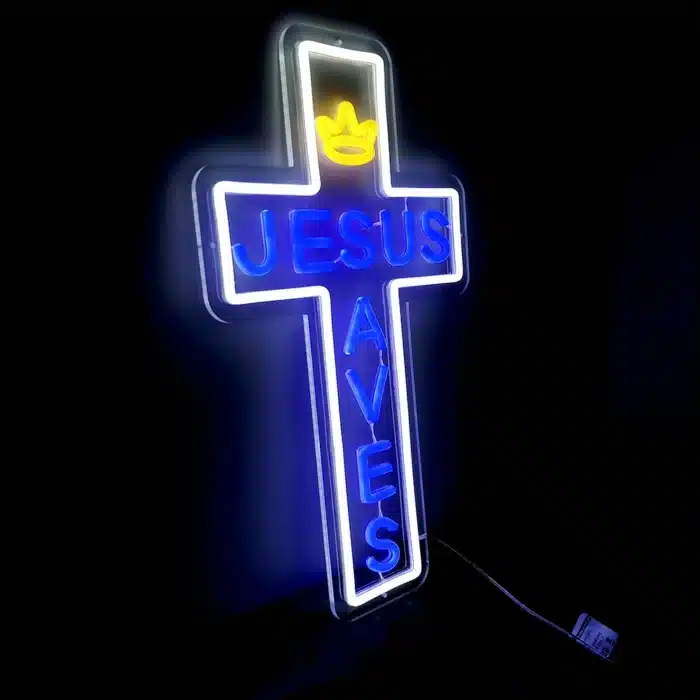 Néon croix Jésus sauve 19