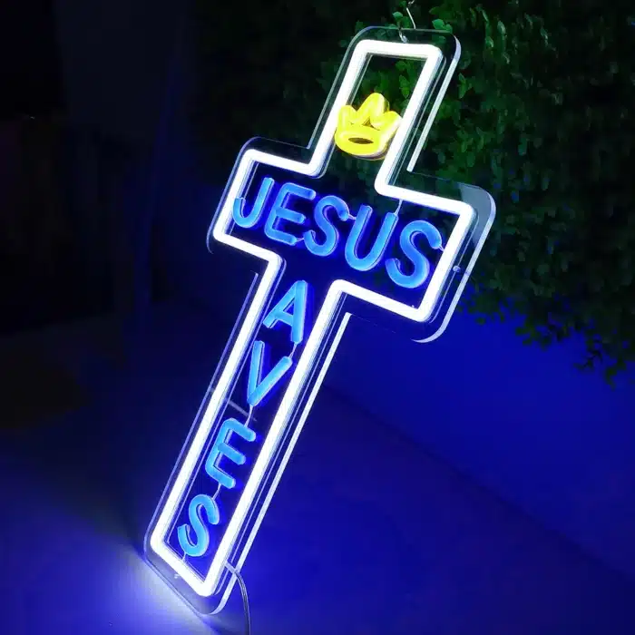 Néon croix Jésus sauve 17