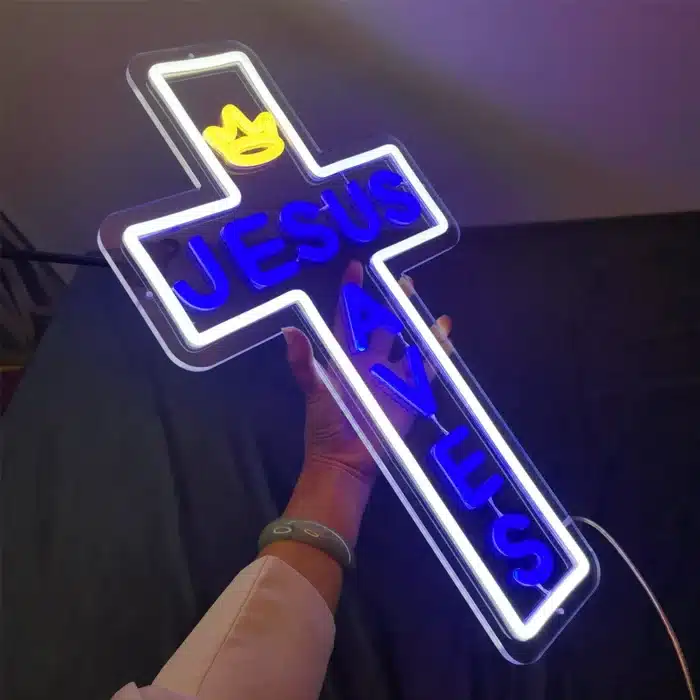 Néon croix Jésus sauve 2