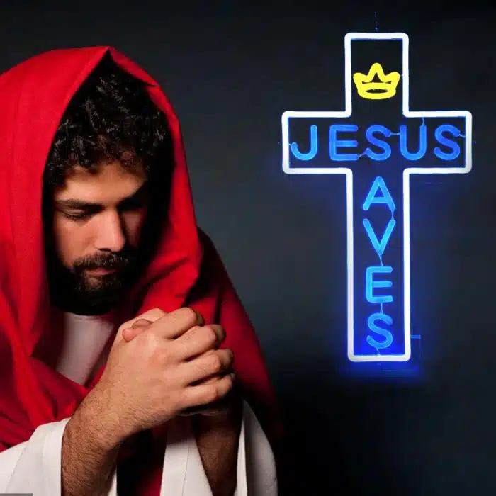 Néon croix Jésus sauve 3