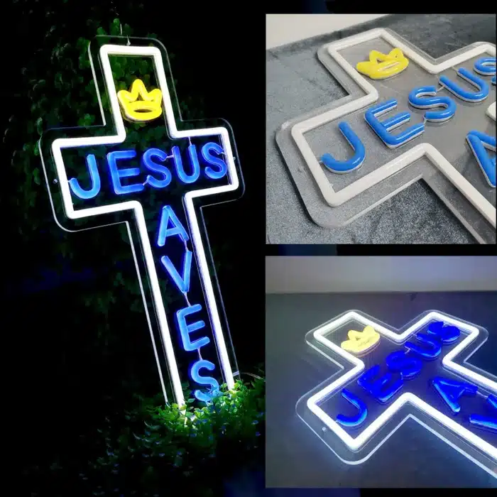 Néon croix Jésus sauve 6