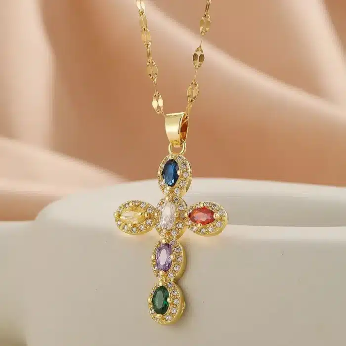 Collier croix ronde colorée 2