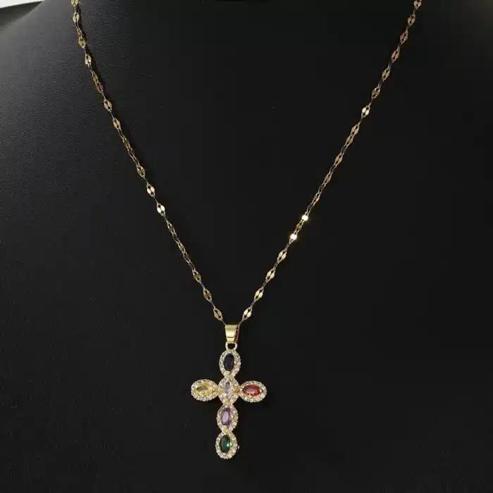 Collier croix ronde colorée 3