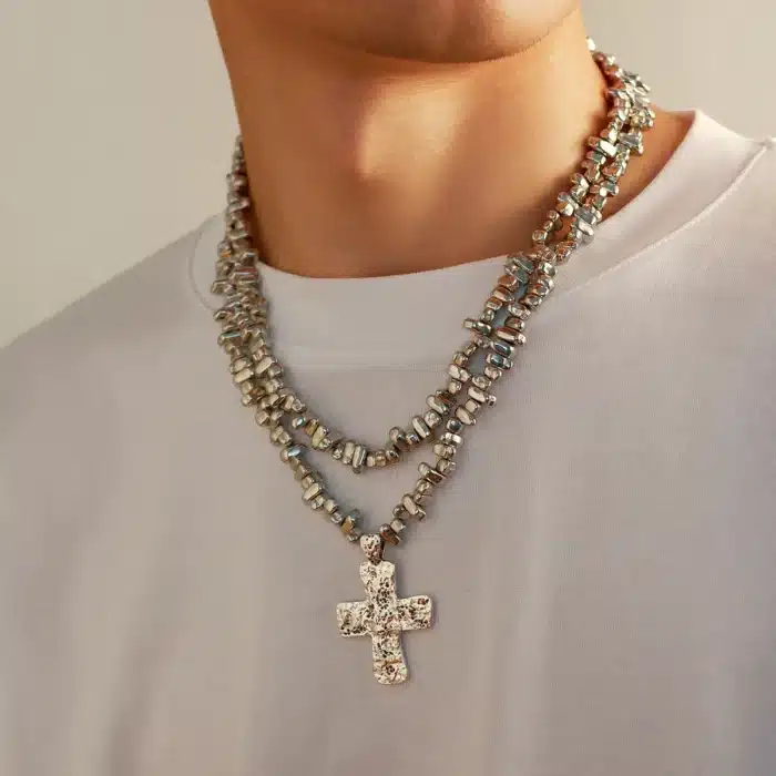 Double chaine religieuse grande croix 14