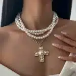 Chaine multiple perles croix 1