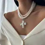 Chaine multiple perles croix 3
