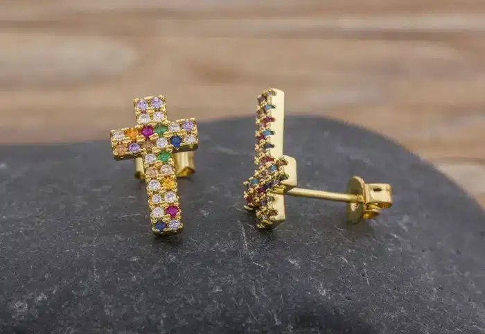 Boucles d'oreilles croix arc-en-ciel 8