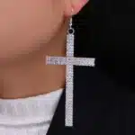 Boucles d'oreilles grande croix strass 4