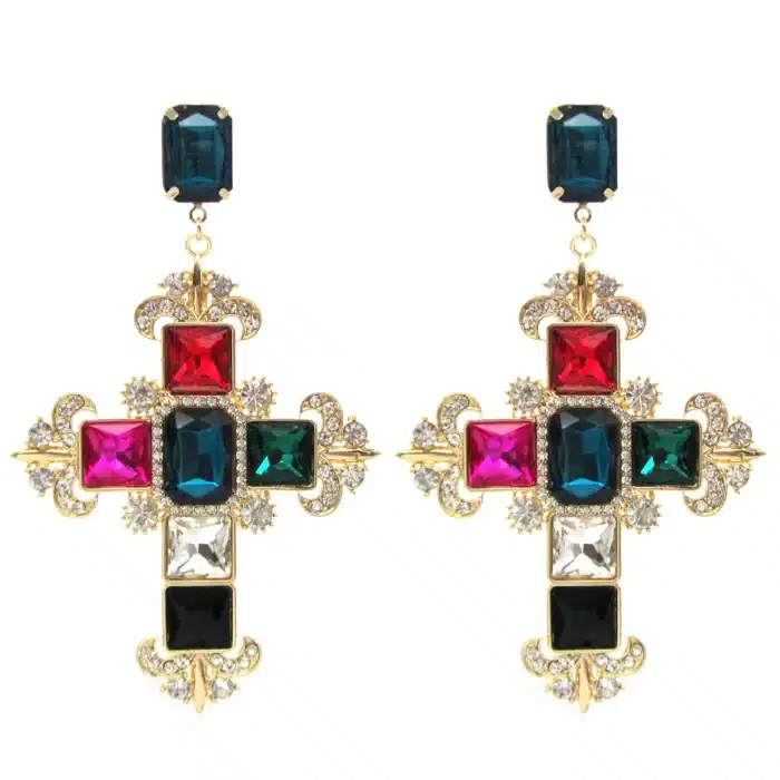 Boucles d'oreilles croix pendantes baroques 3