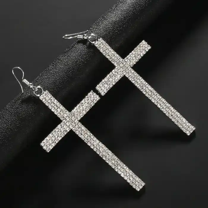 Boucles d'oreilles grande croix strass 5