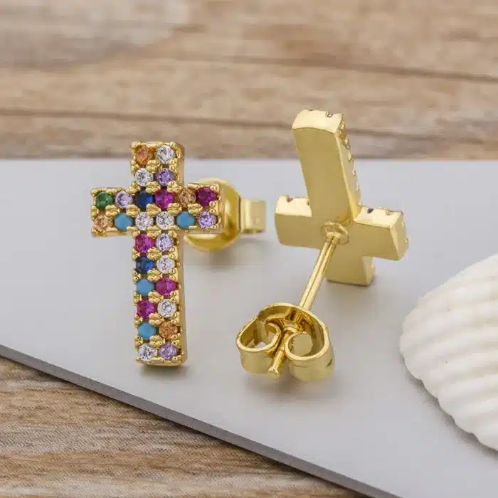 Boucles d'oreilles croix arc-en-ciel 3
