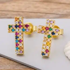 Boucles d'oreilles croix arc-en-ciel 1