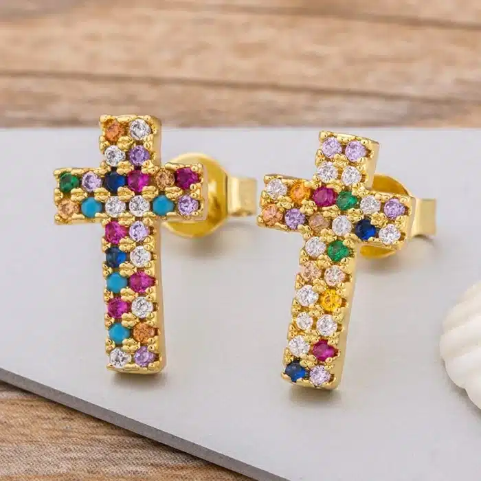 Boucles d'oreilles croix arc-en-ciel 1
