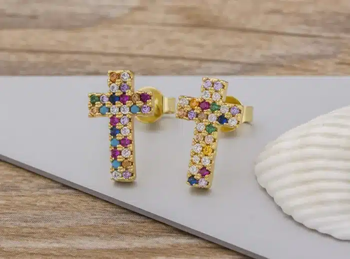 Boucles d'oreilles croix arc-en-ciel 5