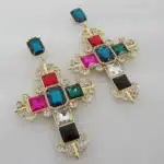 Boucles d'oreilles croix pendantes baroques 11