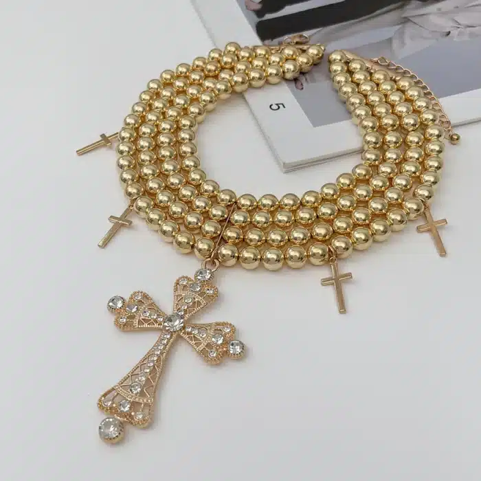 Collier croix femme multicouche 4