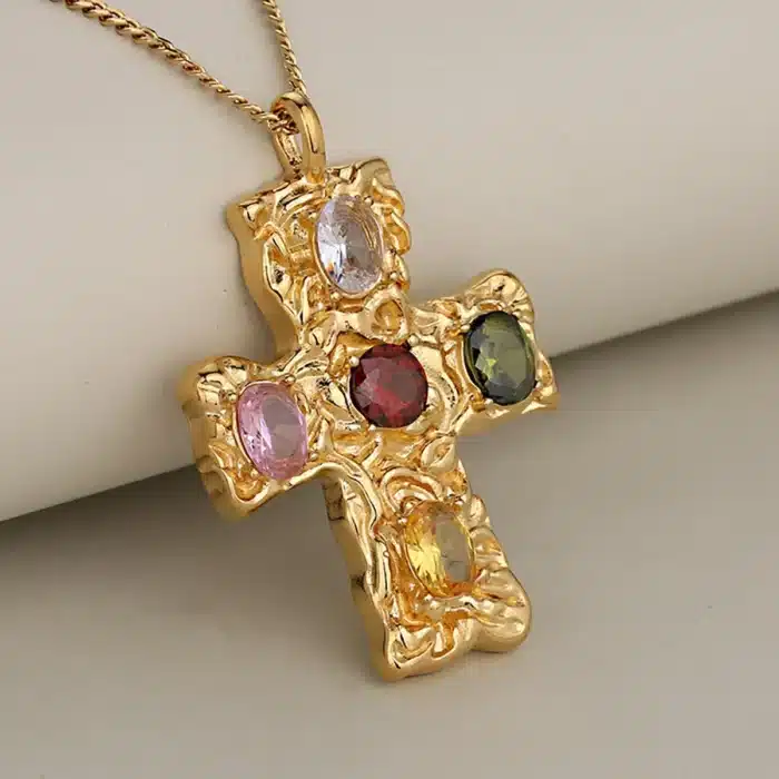 Collier croix en cristal coloré 2