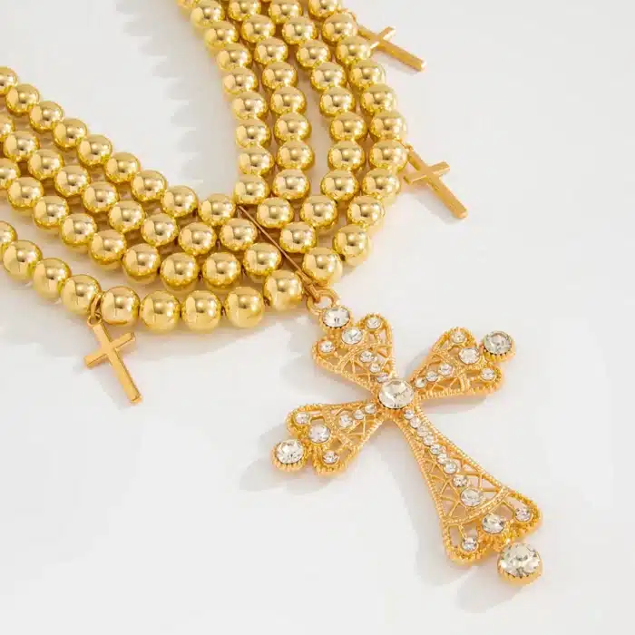 Collier croix femme multicouche 5