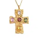 Collier croix en cristal coloré 4
