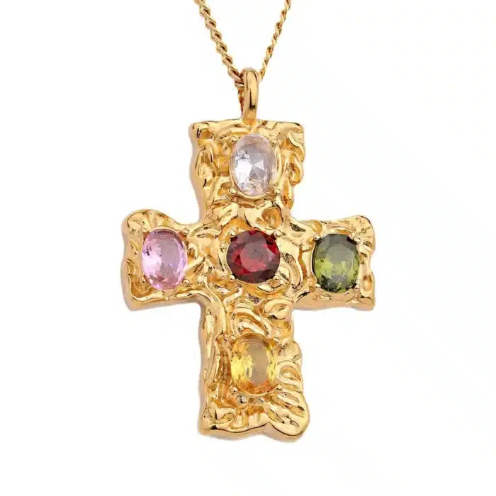 Collier croix en cristal coloré 4