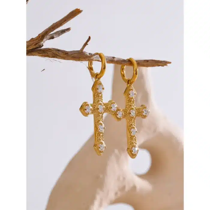 Boucles d'oreilles croix zircon 6