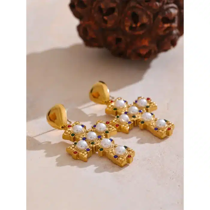 Boucles d'oreilles religieuses perles 6