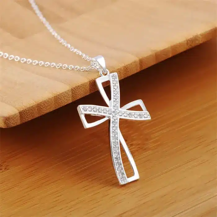 Collier croix argent oblique 1